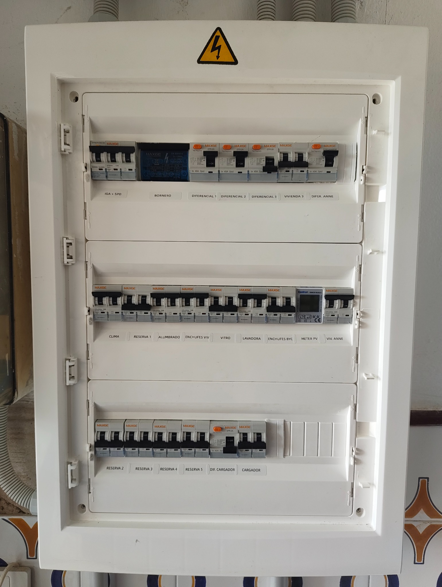 Cuadro eléctrico de vivienda organizado y etiquetado